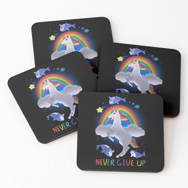 Item preview, Motivational Rainbow magic unicorn with cute sharks designed and sold by Mossysplashart.