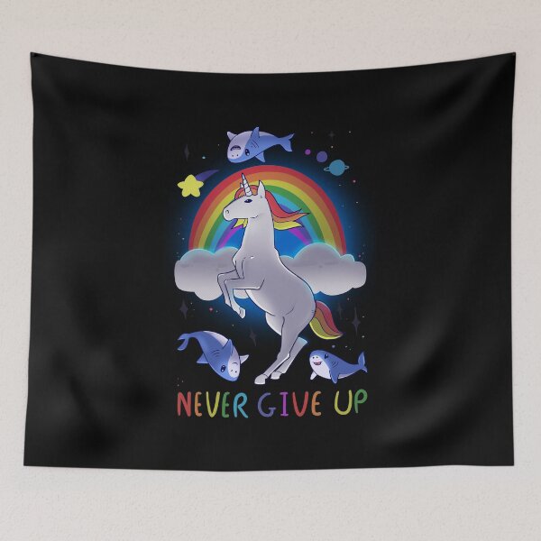 Item preview, Motivational Rainbow magic unicorn with cute sharks designed and sold by Mossysplashart.