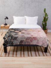 Pink And Grey Gradient Cubes Throw Blanket