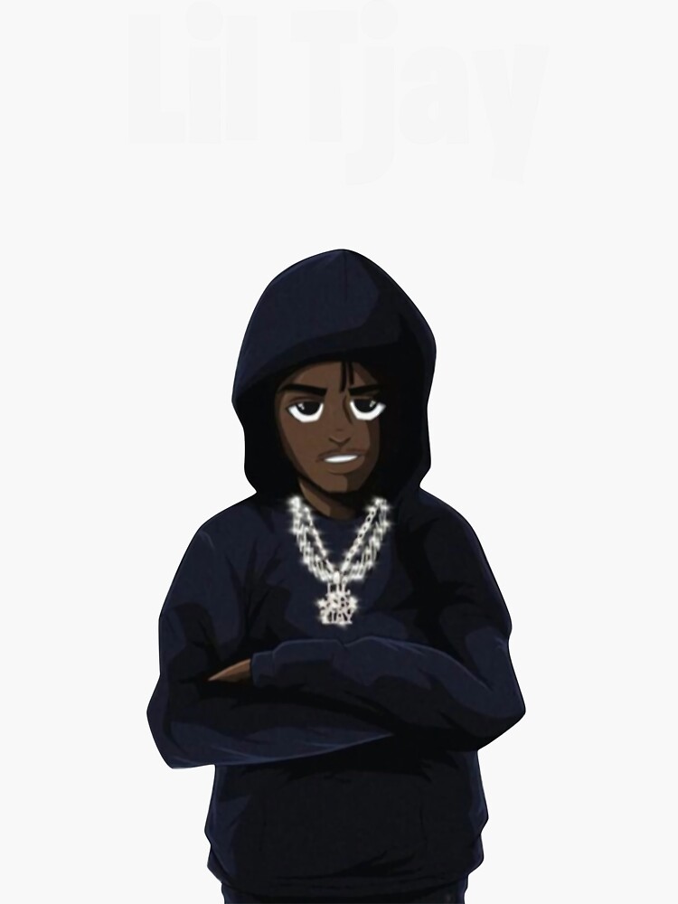 Sticker featuring a Lil Tjay cartoon hoodie, popular among Utah game fans who display it on laptops and water bottles while tracking live scores