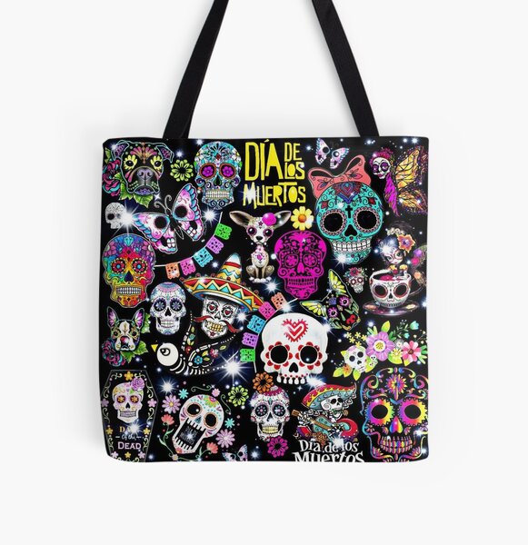 Six Lot Tote Shopping Bag Day of the Dead Reusable Grocery Market Mexico Sack 