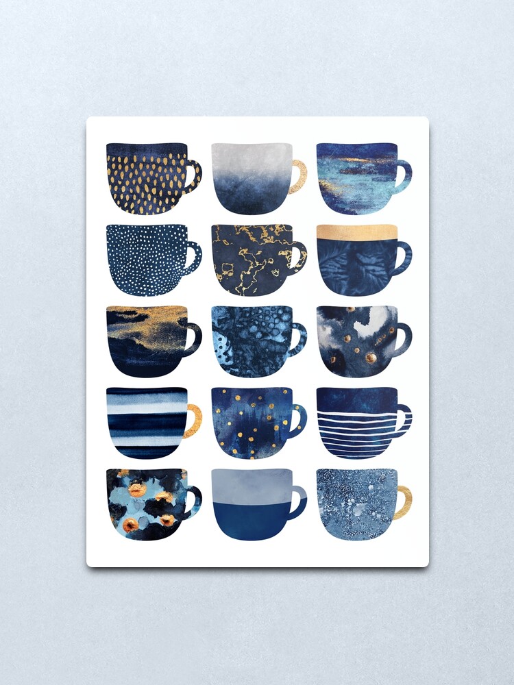 Alternate view of Pretty Blue Coffee Cups Metal Print