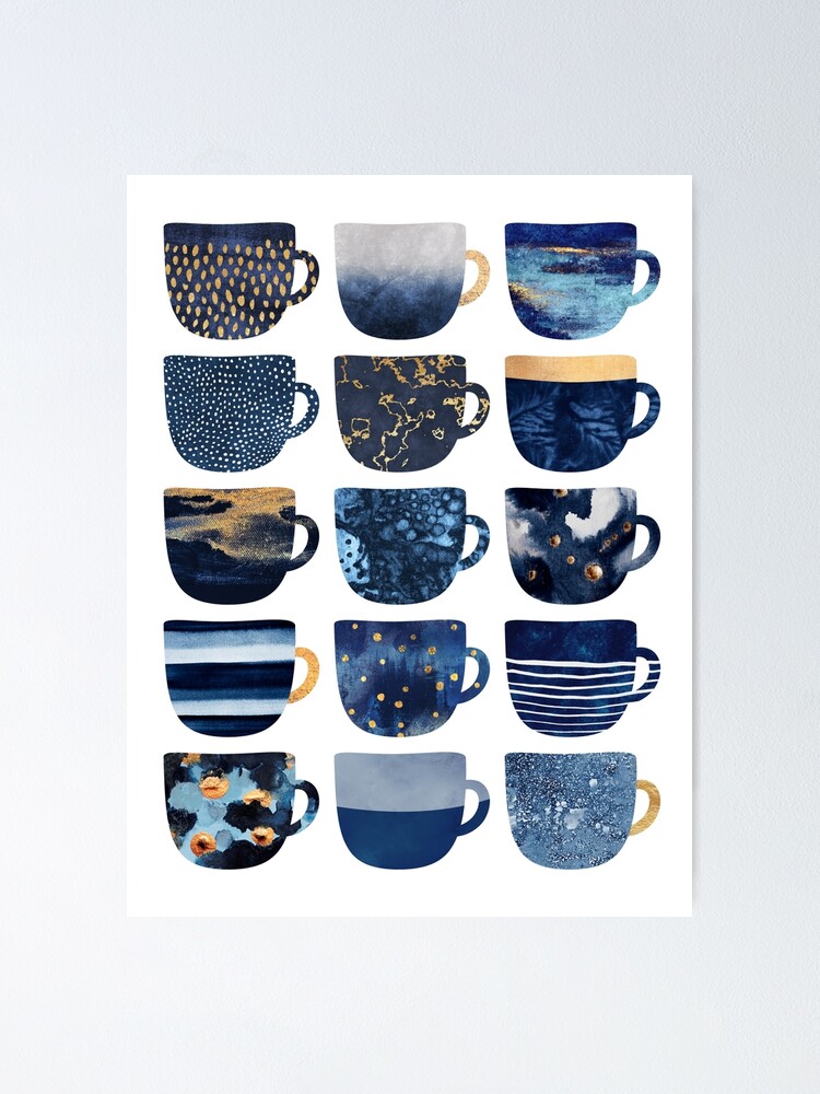 Pretty Blue Coffee Cups Poster