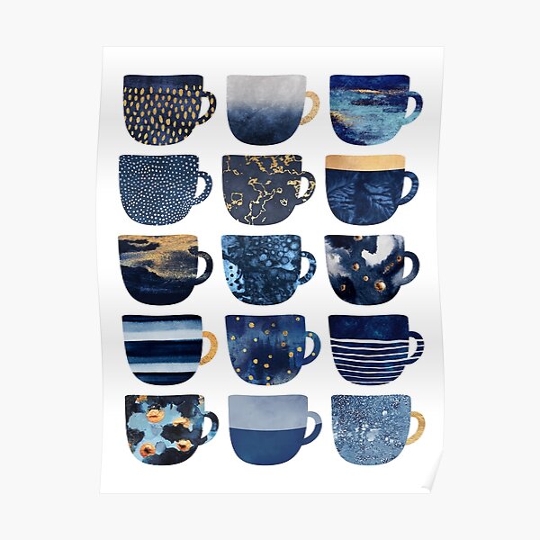 Pretty Blue Coffee Cups Poster