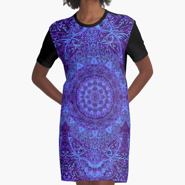 Indigo Mandala Graphic T-Shirt Dress