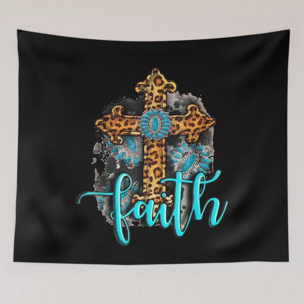 Item preview, Western Boho Christian Turquoise Leopard Faith Cross Jesus designed and sold by GouwensRick.