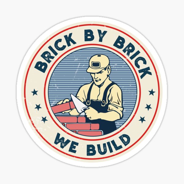 Artikel-Vorschau von Aufkleber für Bauhelme - Brick by Brick we Build - Maurer mit blauem Kragen, designt und verkauft von fiskooriginal.