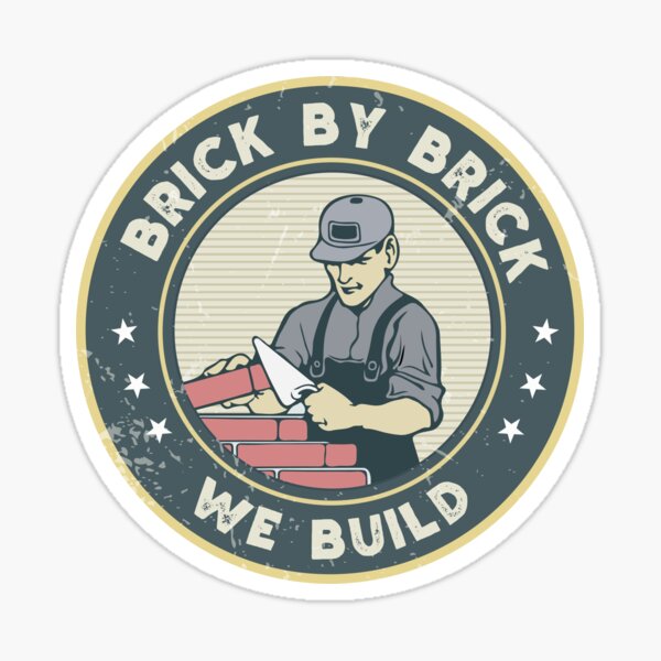 Artikel-Vorschau von Aufkleber für Bauhelme - Brick by Brick we Build - Maurer mit blauem Kragen, designt und verkauft von fiskooriginal.