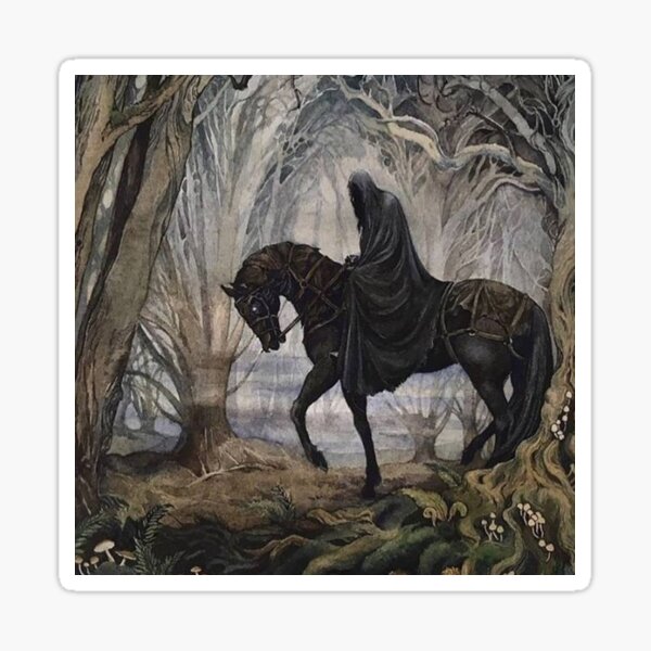 Item preview, Black knight rider on horse in forest designed and sold by Artist Monkeys.