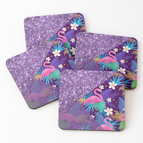 Item preview, purple glitter flamingo pattern designed and sold by Beeroclock.