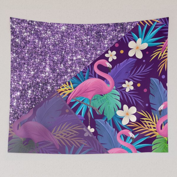 Item preview, purple glitter flamingo pattern designed and sold by Beeroclock.