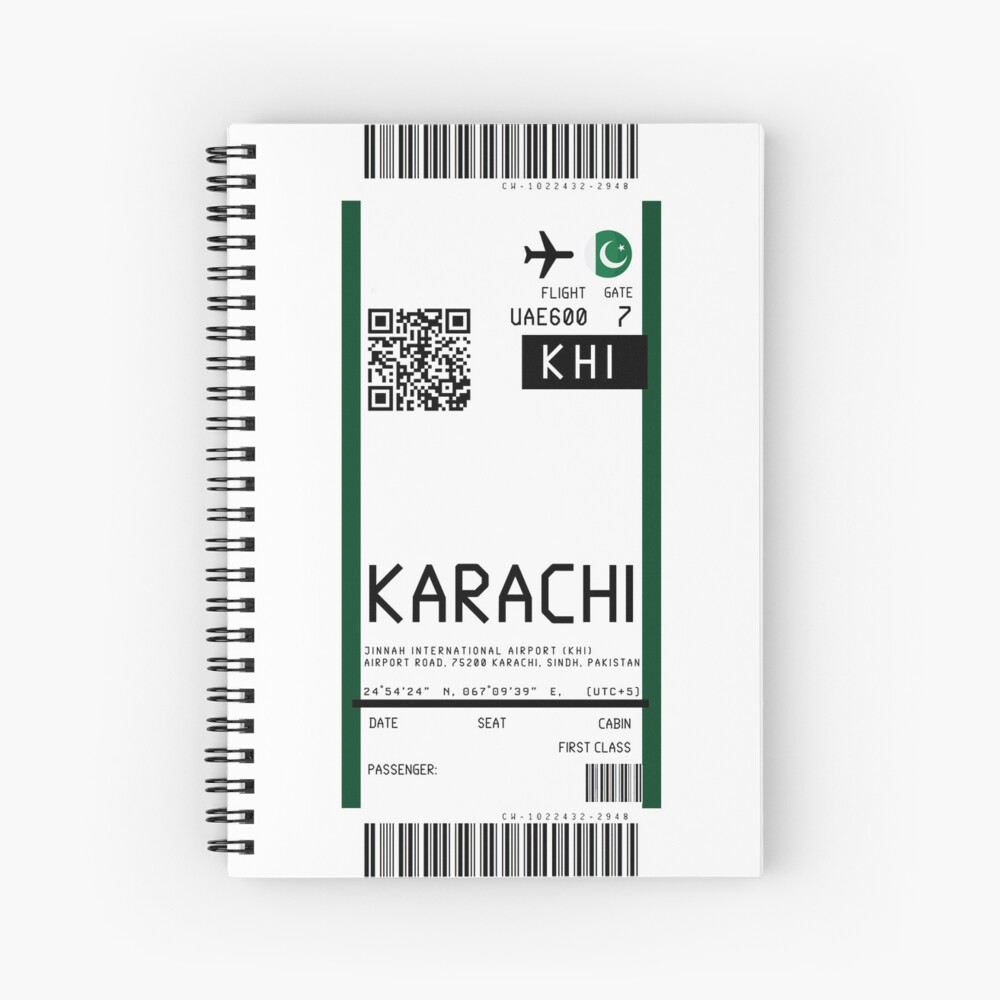 "Karachi Jinnah International Airport (KHI) Boarding Pass rickrolled" Spiral Notebook for Sale