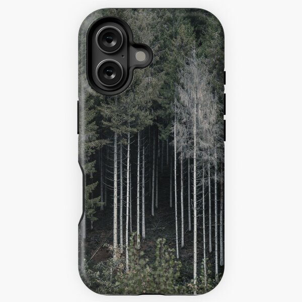 Item preview, Evergreen Pine Forest Ardennes Belgium | White Tree Trunks designed and sold by PhotosByVille.