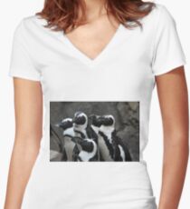 African Black-footed Penguin Women's Fitted V-Neck T-Shirt