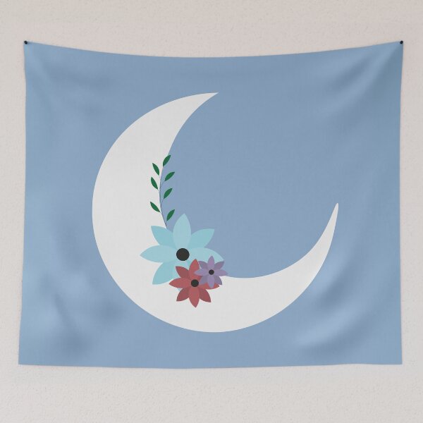 Item preview, Crescent moon and flowers designed and sold by DriftDigitalArt.