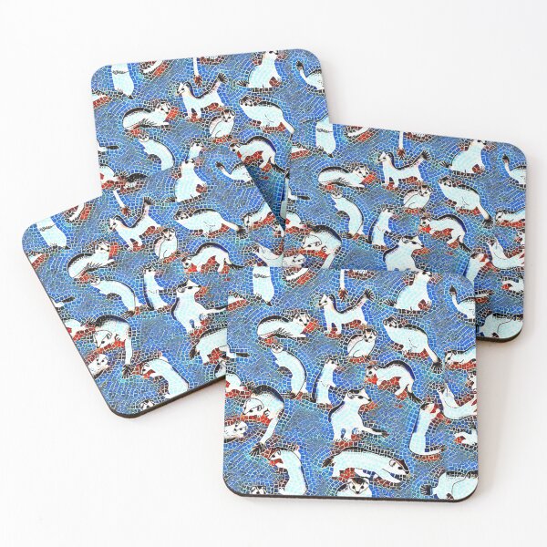 Item preview, funny weasels, ermine, marten, kawaii, cute animals, fluffy, mosaic, geometry, blue designed and sold by Maria Mihailova.