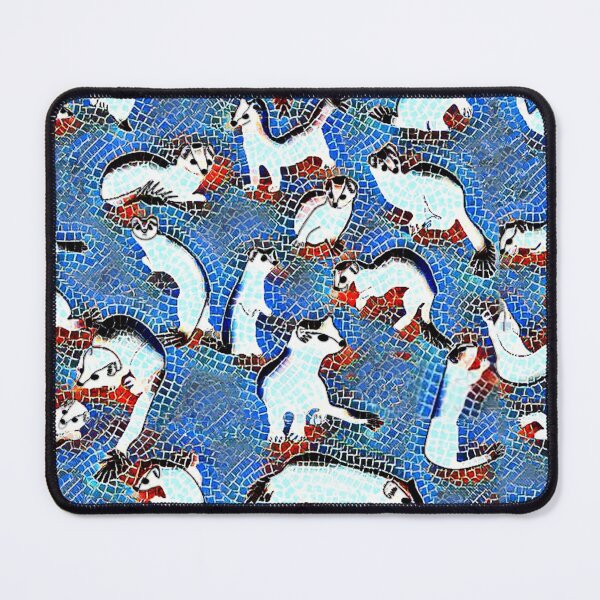 Item preview, funny weasels, ermine, marten, kawaii, cute animals, fluffy, mosaic, geometry, blue designed and sold by Maria Mihailova.