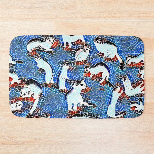 Item preview, funny weasels, ermine, marten, kawaii, cute animals, fluffy, mosaic, geometry, blue designed and sold by Maria Mihailova.