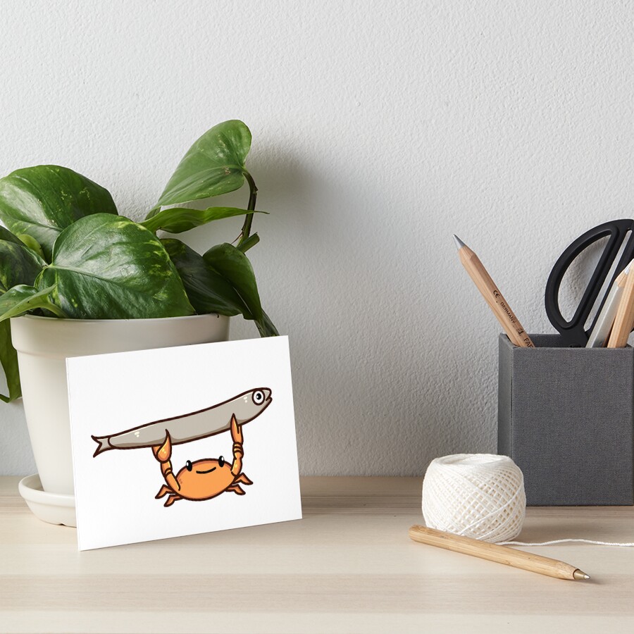 "Crab holding fish meme" Art Board Print for Sale by Belloween Redbubble