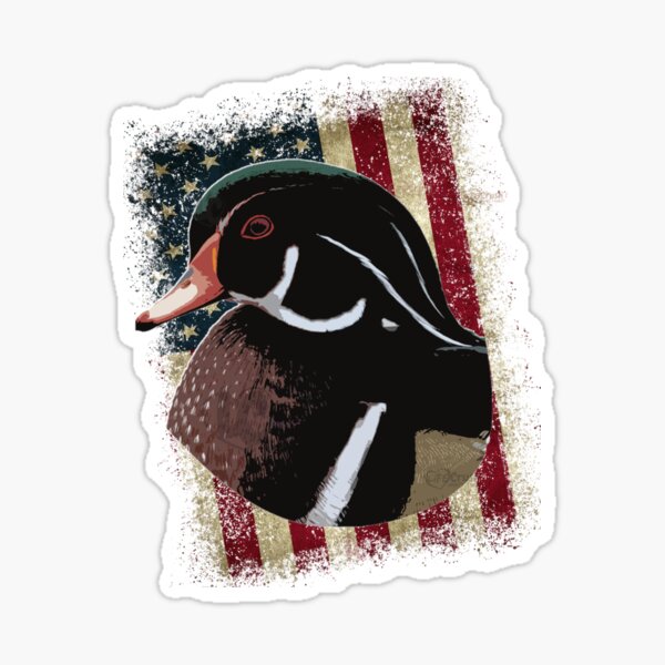 “Wood Duck American Flag Design for Patriotic Duck Hunters” Sticker for