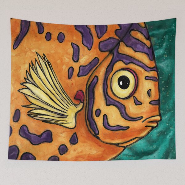Item preview, Bright astonished tropical fish, funny stunned fish painting designed and sold by NadiaChevrel.