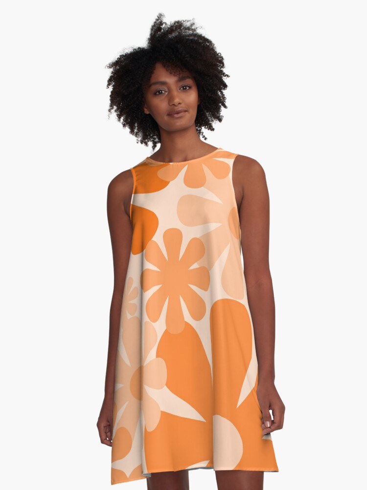 Retro 60s 70s Flowers - Vintage Style Floral Pattern Orange A-Line Dress  for Sale by kierkegaard