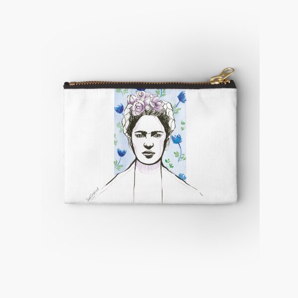 Aperçu de l'œuvre Floral Frida Kahlo aquarelle portrait bleu violet rose fleur créée et vendue par SoatCreation.