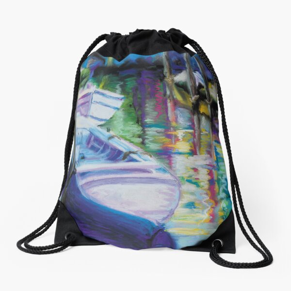 Venetian Boats Colorful Canal Reflections Venice Pastel Art Drawstring Bag