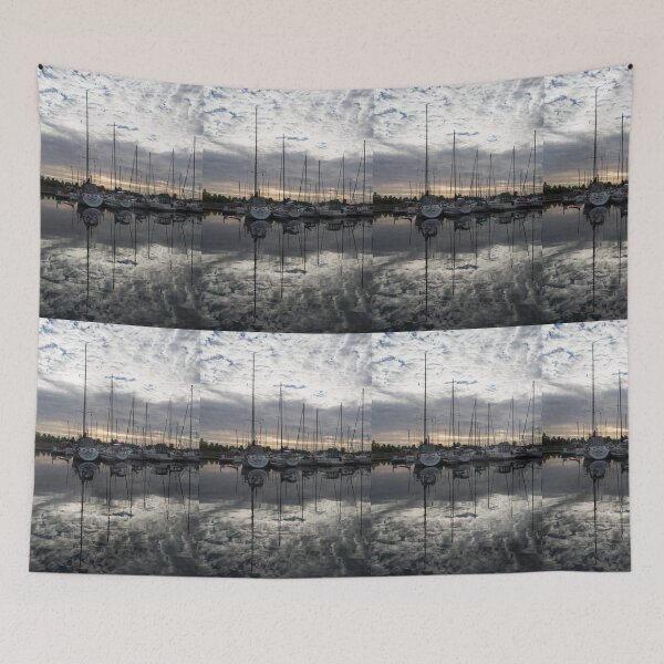 Item preview, Silvery Boat Reflections - the Marina and the Pearly Clouds designed and sold by Georgia Mizuleva.