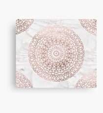 Marble mandala - beaded rose gold on white Canvas Print