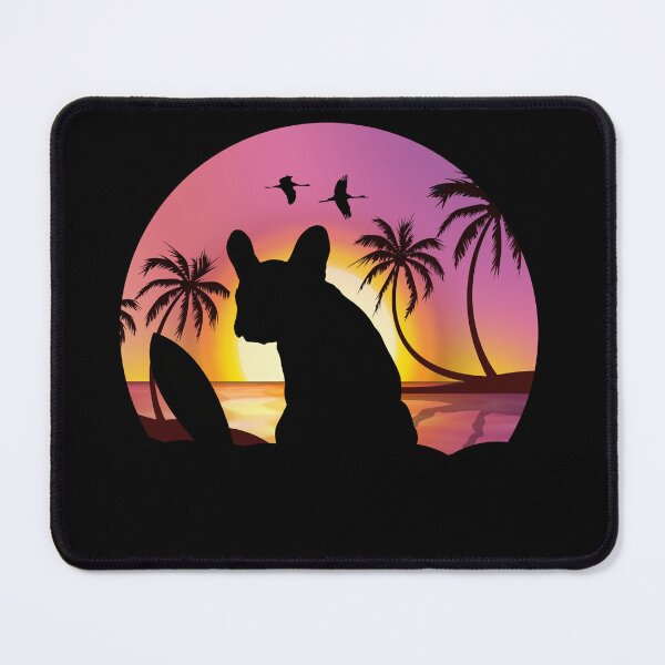 Item preview, French bulldog and beach, sunset, plam tree, surfing, summer time with frenchie designed and sold by Collagedream.