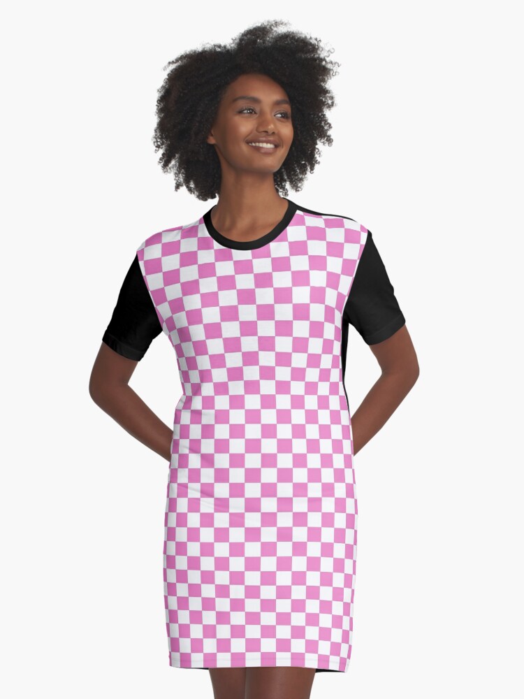 pink and white check dress