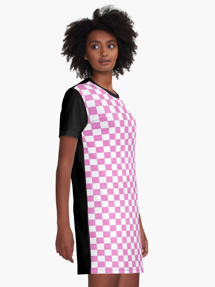 pink and white check dress