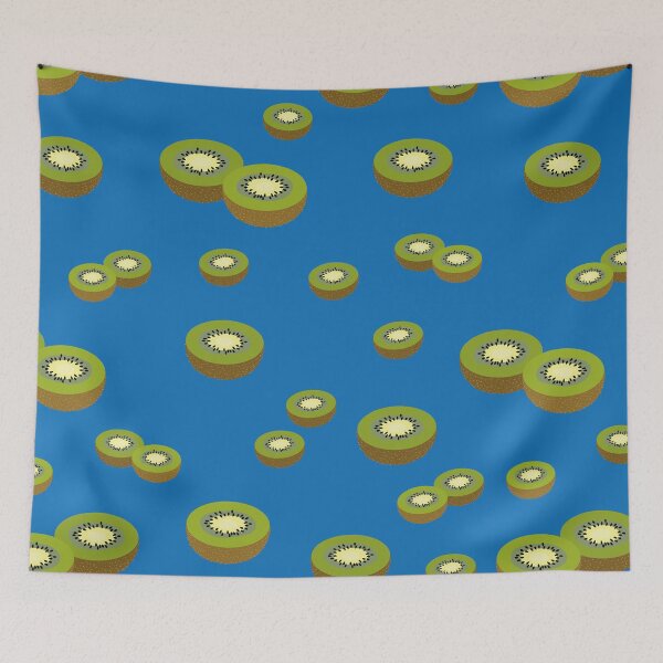 Item preview, Colorful print of green kiwi halves on blue background designed and sold by Martapp.