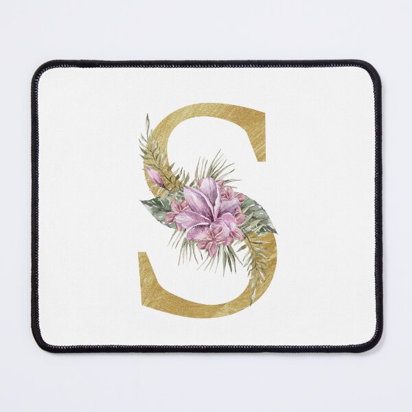 Item preview, Watercolor floral S gold letter monogram print designed and sold by tiana-geo.