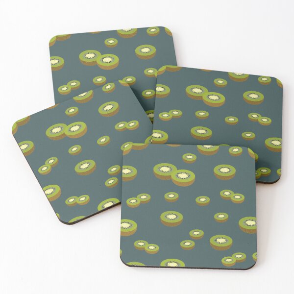 Item preview, Colorful print of green kiwi halves on dark green background designed and sold by Martapp.