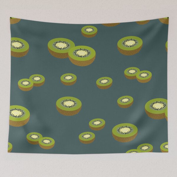 Item preview, Colorful print of green kiwi halves on dark green background designed and sold by Martapp.
