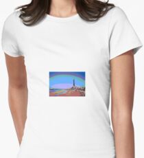 Blackpool Tower and Beach Posterized Women's Fitted T-Shirt