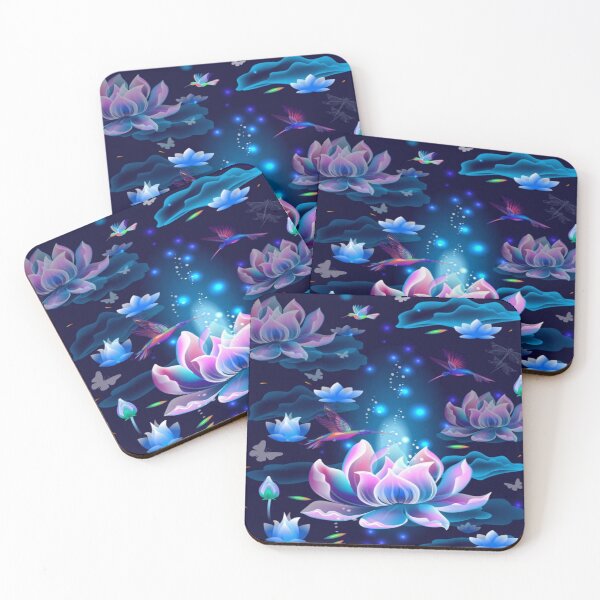 Item preview, Lotus Flowers and Hummingbirds Digital Abstract Floral Flowers Design designed and sold by WearWolfDesigns.