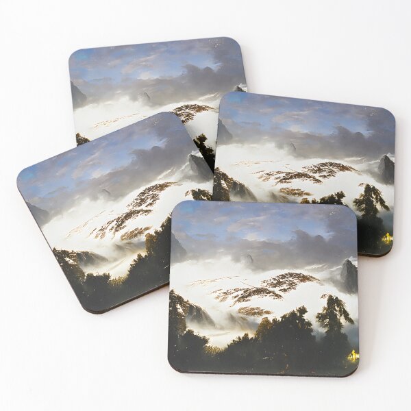 Item preview, Dramatic misty atmosphere on snowy mountain peaks designed and sold by fizzribbit.