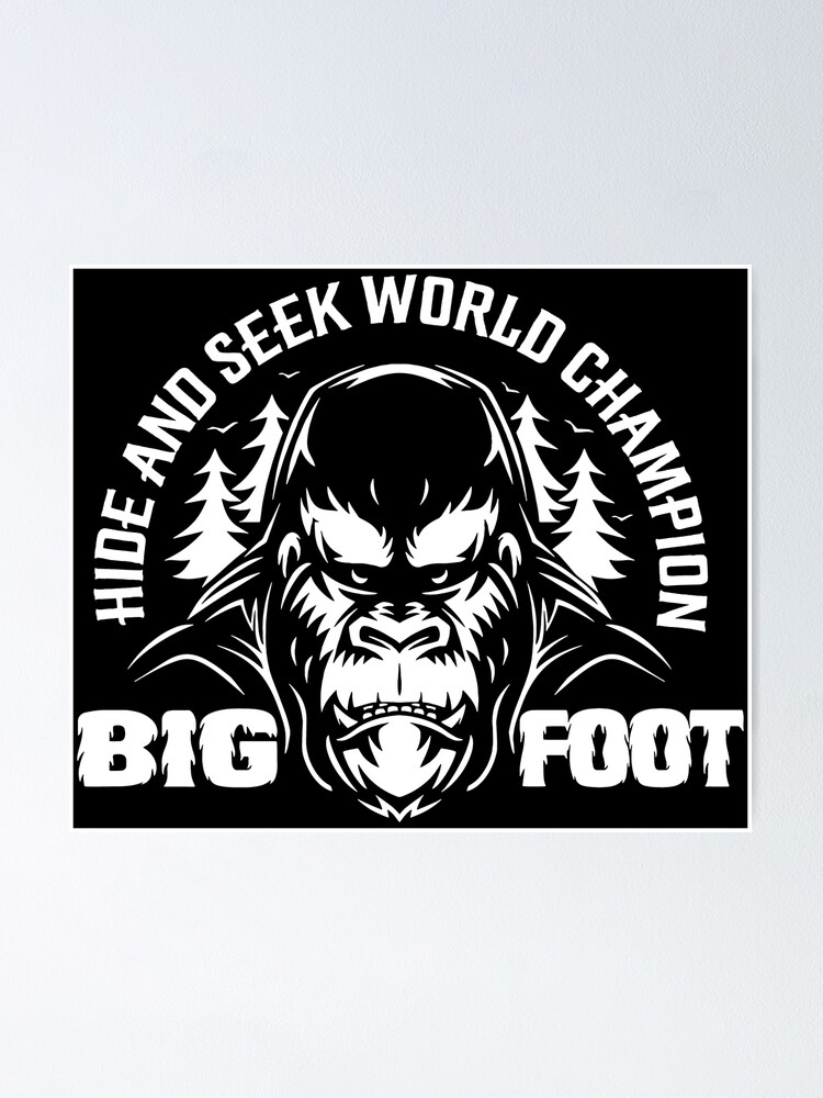 Bigfoot Hide And Seek World Champion Logo With Ferocious Sasquatch Portrait And Logotype 