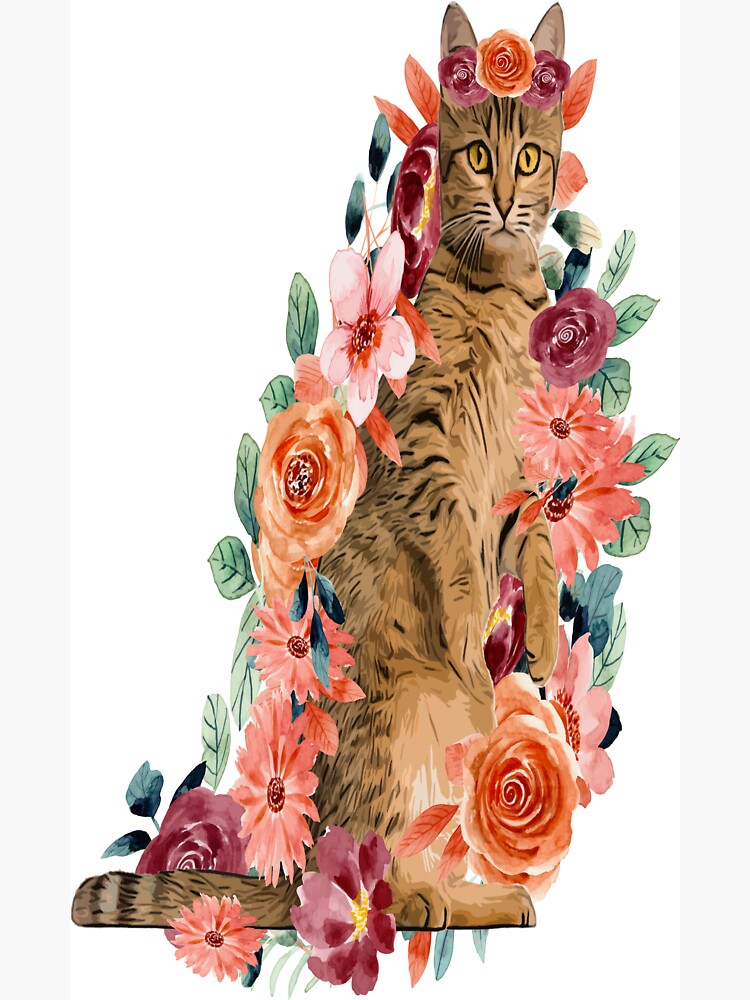 Cute cat with flowers, pet, floral stickers, cat stickers Sticker by  Dgitart