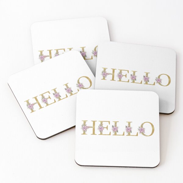 Item preview, Watercolor floral tropical gold HELLO quote monogram print designed and sold by tiana-geo.