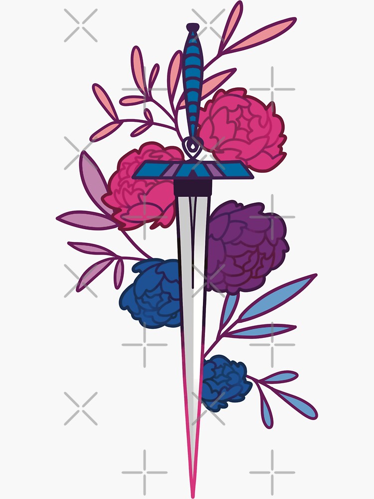 Aperçu 3 sur 3. Sticker avec l'œuvre épée bi florale • drapeau de fierté subtil créée et vendue par sunfloras.