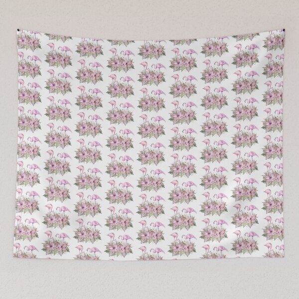Item preview, Watercolor floral tropical pink flamingos cute print designed and sold by tiana-geo.