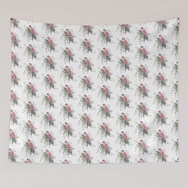 Item preview, Watercolor floral tropical bouquet with parrot bird cute print designed and sold by tiana-geo.