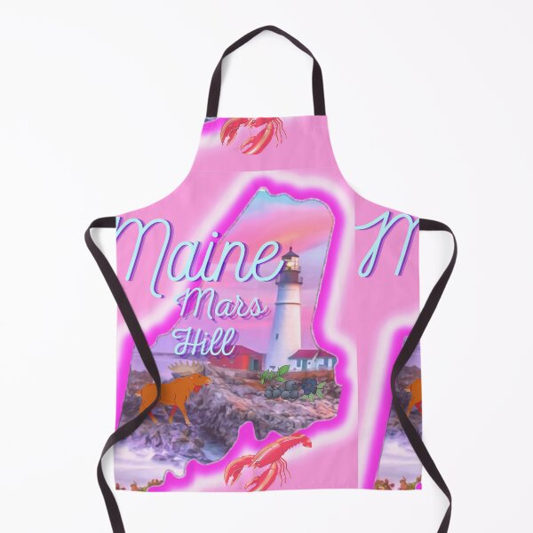 Item preview, Mars Hill Maine in pink grey Light blue and purple. State of Maine with a famous Maine lighthouse a lobster, moose and blueberries. designed and sold by Laree Jones.