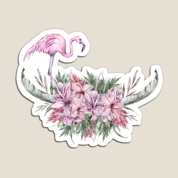 Watercolor floral tropical pink flamingo cute print Magnet