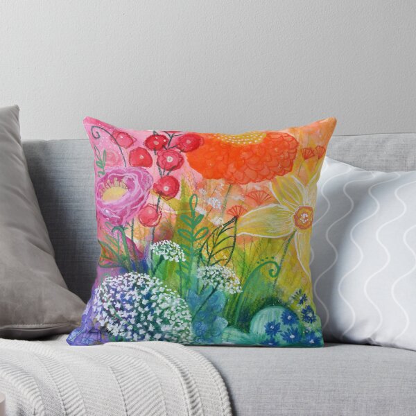Rainbow Garden Throw Pillow