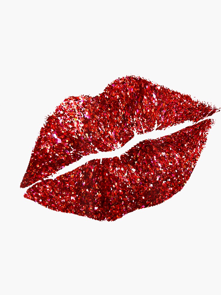 "Red Kissing Lipstick Glitter, Lips Kiss Red Lips Valentine" Sticker